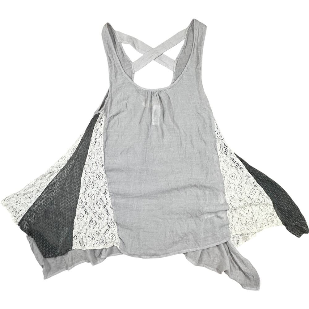 A’Reve Anthropologie BoHo Grey and White Lace Tunic / Short Dress Size Small